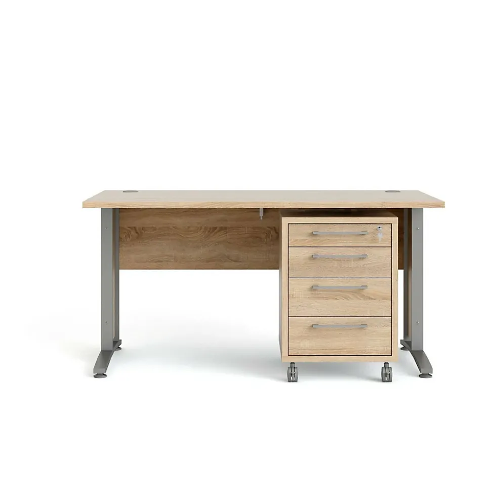 Bureau Azzaro, Pupitre polyvalent, Table de bureau pour PC, Plan de travail, 150x80 h75 cm, Gris et Chêne