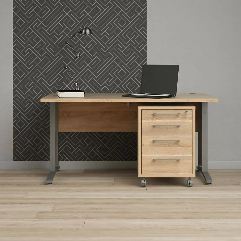 Bureau Azzaro, Pupitre polyvalent, Table de bureau pour PC, Plan de travail, 150x80 h75 cm, Gris et Chêne