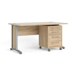 Bureau Azzaro, Pupitre polyvalent, Table de bureau pour PC, Plan de travail, 150x80 h75 cm, Gris et Chêne