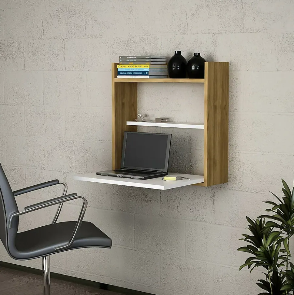 Bureau Bariano, Pupitre polyvalent, Table de bureau pour PC, Plan de travail, 60x20h60 cm, Blanc et Noyer