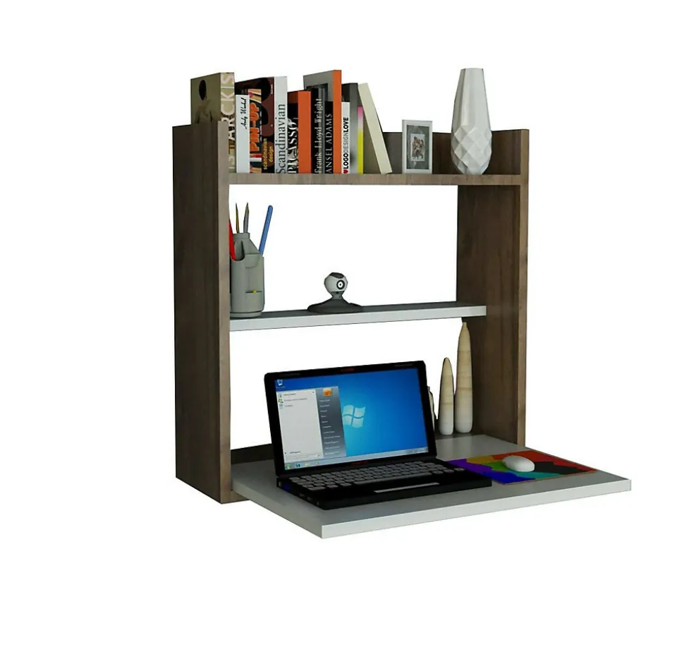 Bureau Bariano, Pupitre polyvalent, Table de bureau pour PC, Plan de travail, 60x20h60 cm, Blanc et Noyer