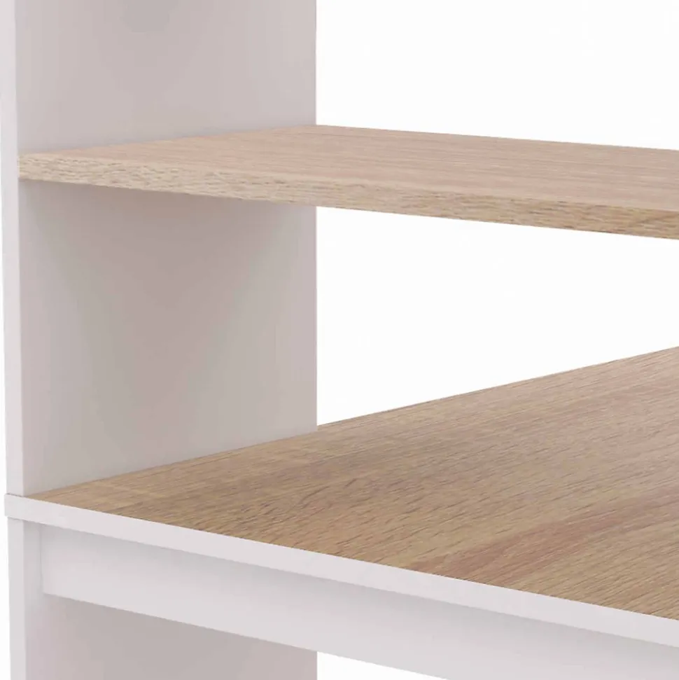 Bureau bibliothèque BEN avec étagères blanc et façon hêtre