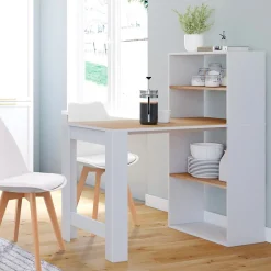 Bureau bibliothèque BEN avec étagères blanc et façon hêtre