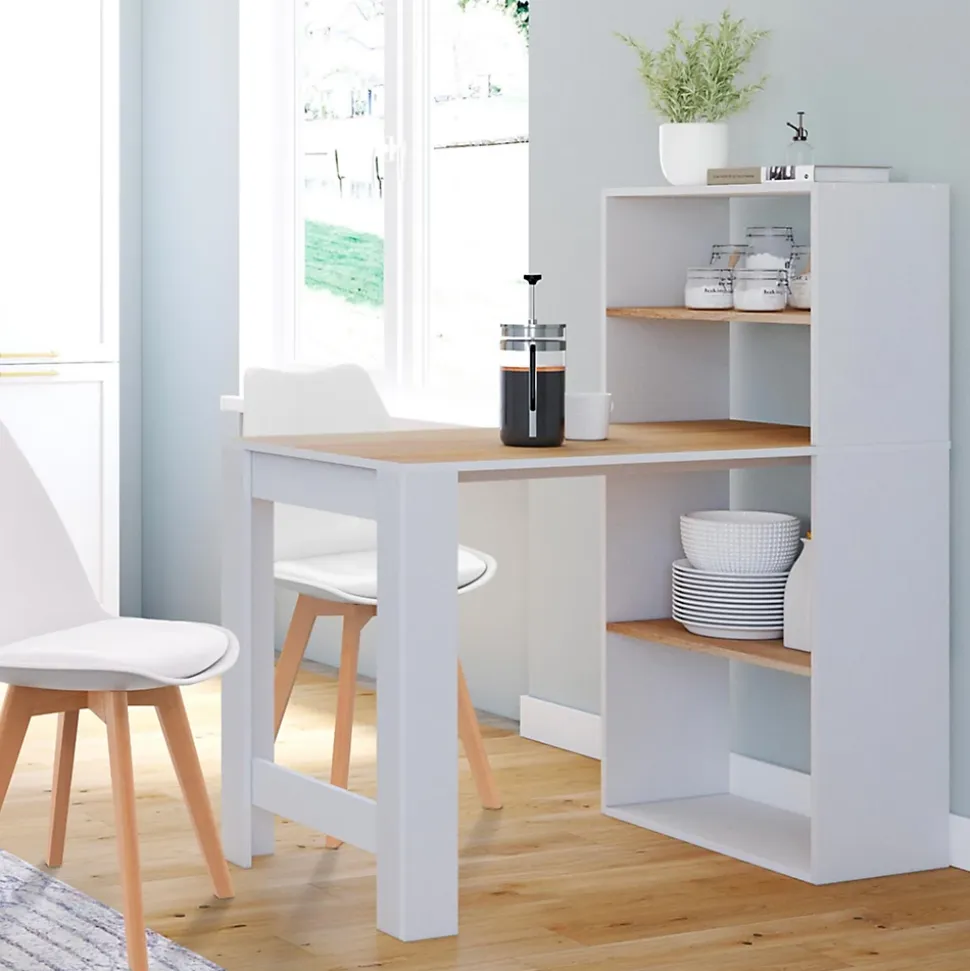 Bureau bibliothèque BEN avec étagères blanc et façon hêtre