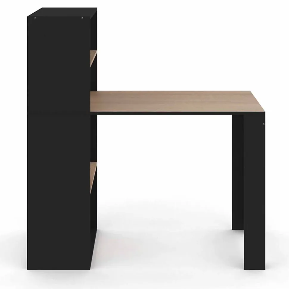 Bureau bibliothèque BEN avec étagères noir et façon hêtre