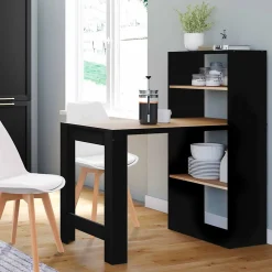 Bureau bibliothèque BEN avec étagères noir et façon hêtre