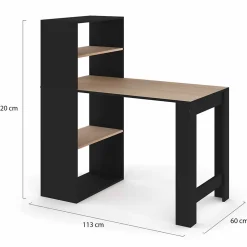 Bureau bibliothèque BEN avec étagères noir et façon hêtre