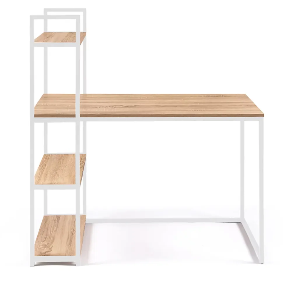 Bureau bibliothèque DETROIT design industriel bois et métal blanc