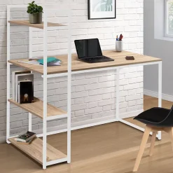 Bureau bibliothèque DETROIT design industriel bois et métal blanc