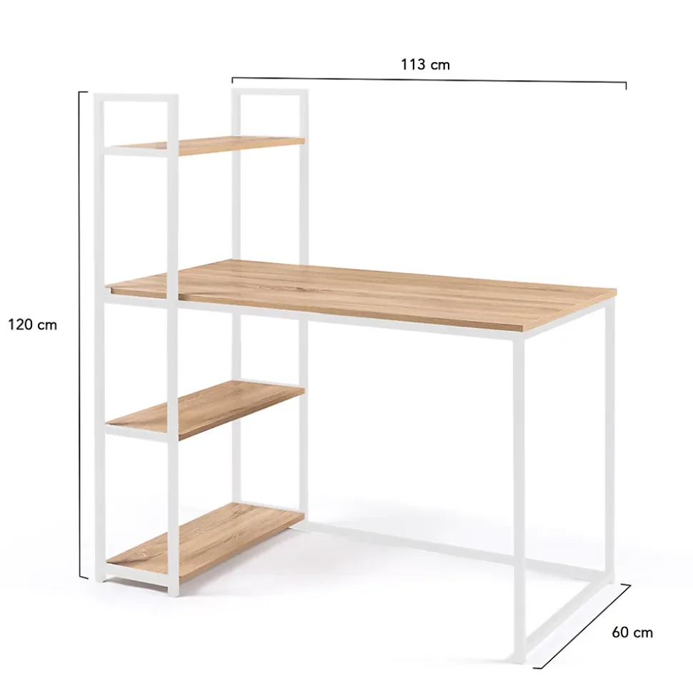 Bureau bibliothèque DETROIT design industriel bois et métal blanc