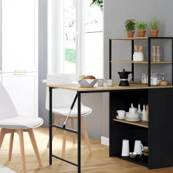 Bureau bibliothèque pliable RAY plateau rabattable bois façon hêtre et noir