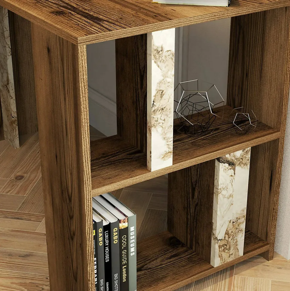 Bureau Bising, Pupitre polyvalent, Table de bureau pour PC, Plan de travail, 120x60h75 cm, Noyer et Marbre Blanc