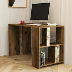 Bureau Bising, Pupitre polyvalent, Table de bureau pour PC, Plan de travail, 120x60h75 cm, Noyer et Marbre Blanc