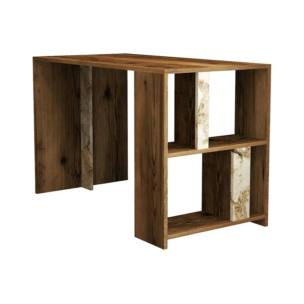 Bureau Bising, Pupitre polyvalent, Table de bureau pour PC, Plan de travail, 120x60h75 cm, Noyer et Marbre Blanc