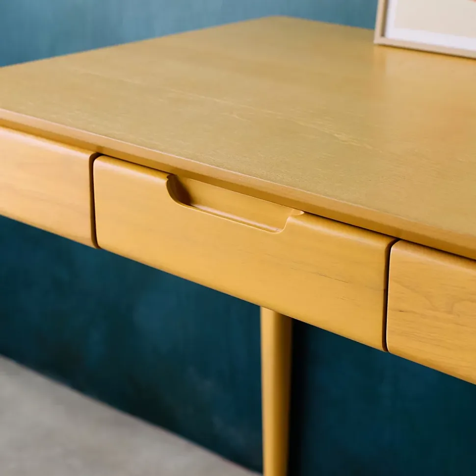 Bureau bois d'hévéa placage frêne 2 tiroirs naturel - L 120 x l 60 x H 76 cm - Alienor