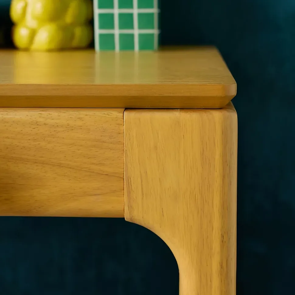 Bureau bois d'hévéa placage frêne 2 tiroirs naturel - L 120 x l 60 x H 76 cm - Alienor