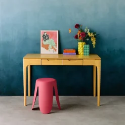 Bureau bois d'hévéa placage frêne 2 tiroirs naturel - L 120 x l 60 x H 76 cm - Alienor