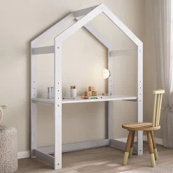 Bureau cabane enfant réglable LIA Montessori en bois massif - Blanc