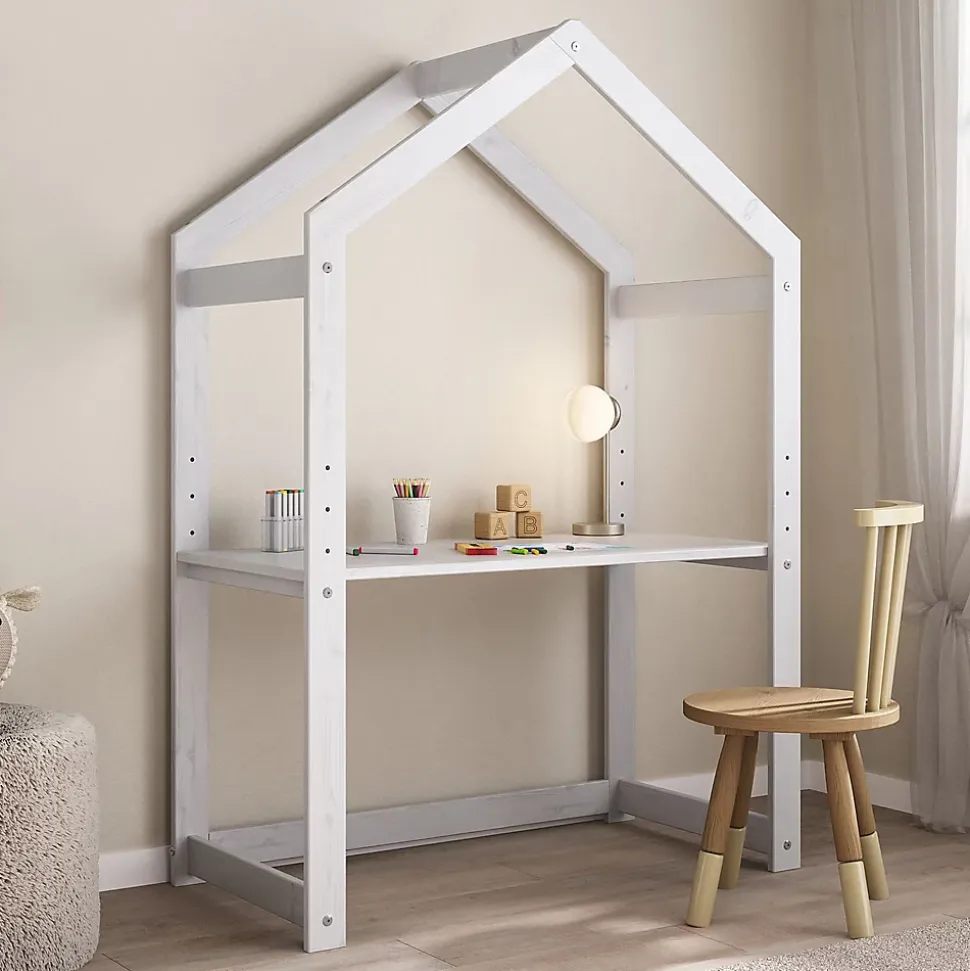 Bureau cabane enfant réglable LIA Montessori en bois massif - Blanc