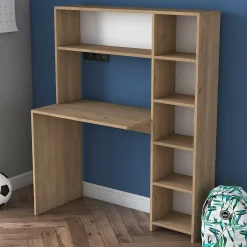 Bureau Callidora, Pupitre polyvalent, Table de bureau pour PC, Plan de travail, 113x40h142 cm, Chêne