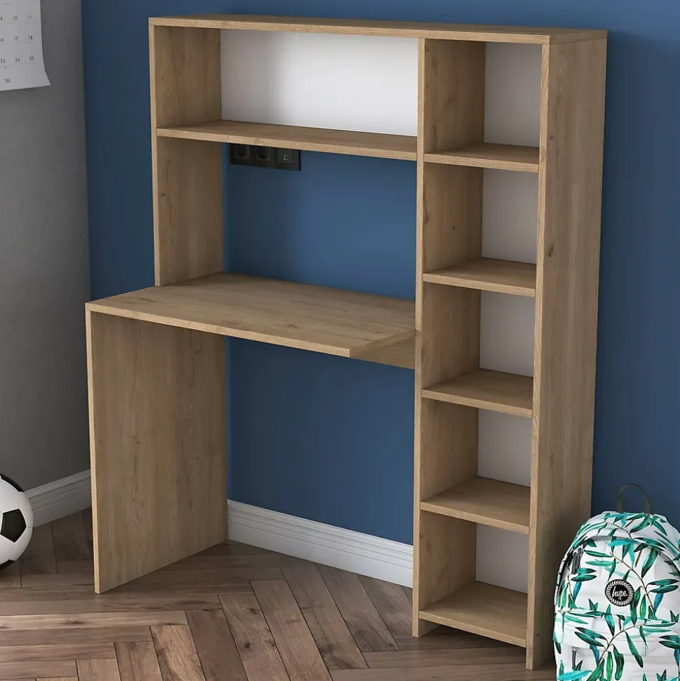 Bureau Callidora, Pupitre polyvalent, Table de bureau pour PC, Plan de travail, 113x40h142 cm, Chêne