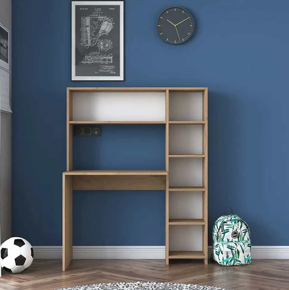 Bureau Callidora, Pupitre polyvalent, Table de bureau pour PC, Plan de travail, 113x40h142 cm, Chêne