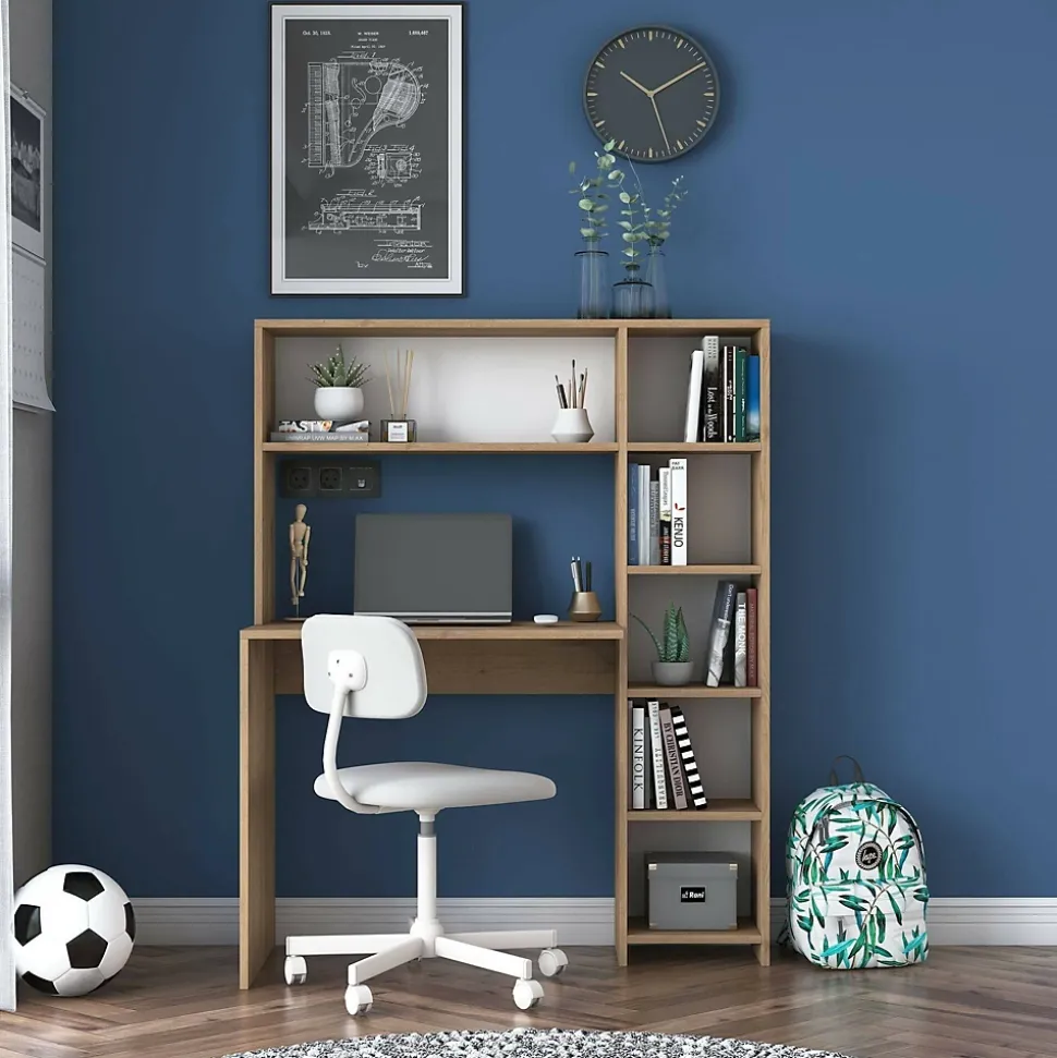 Bureau Callidora, Pupitre polyvalent, Table de bureau pour PC, Plan de travail, 113x40h142 cm, Chêne