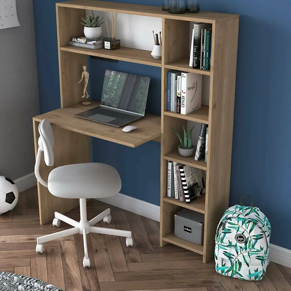Bureau Callidora, Pupitre polyvalent, Table de bureau pour PC, Plan de travail, 113x40h142 cm, Chêne