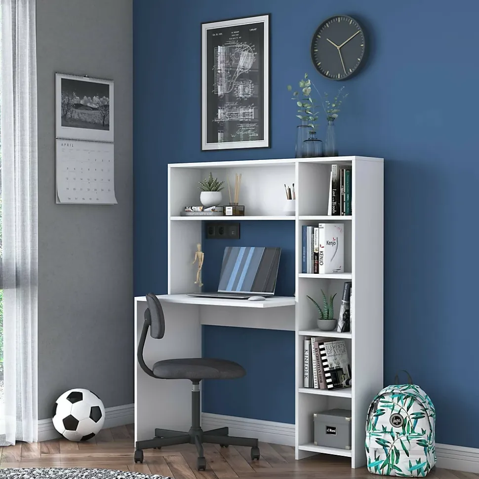 Bureau Callidora, Pupitre polyvalent, Table de bureau pour PC, Plan de travail, 113x40h142 cm, Blanc