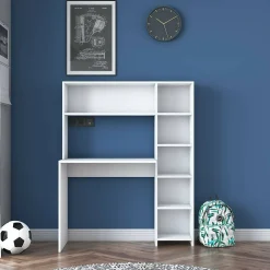 Bureau Callidora, Pupitre polyvalent, Table de bureau pour PC, Plan de travail, 113x40h142 cm, Blanc