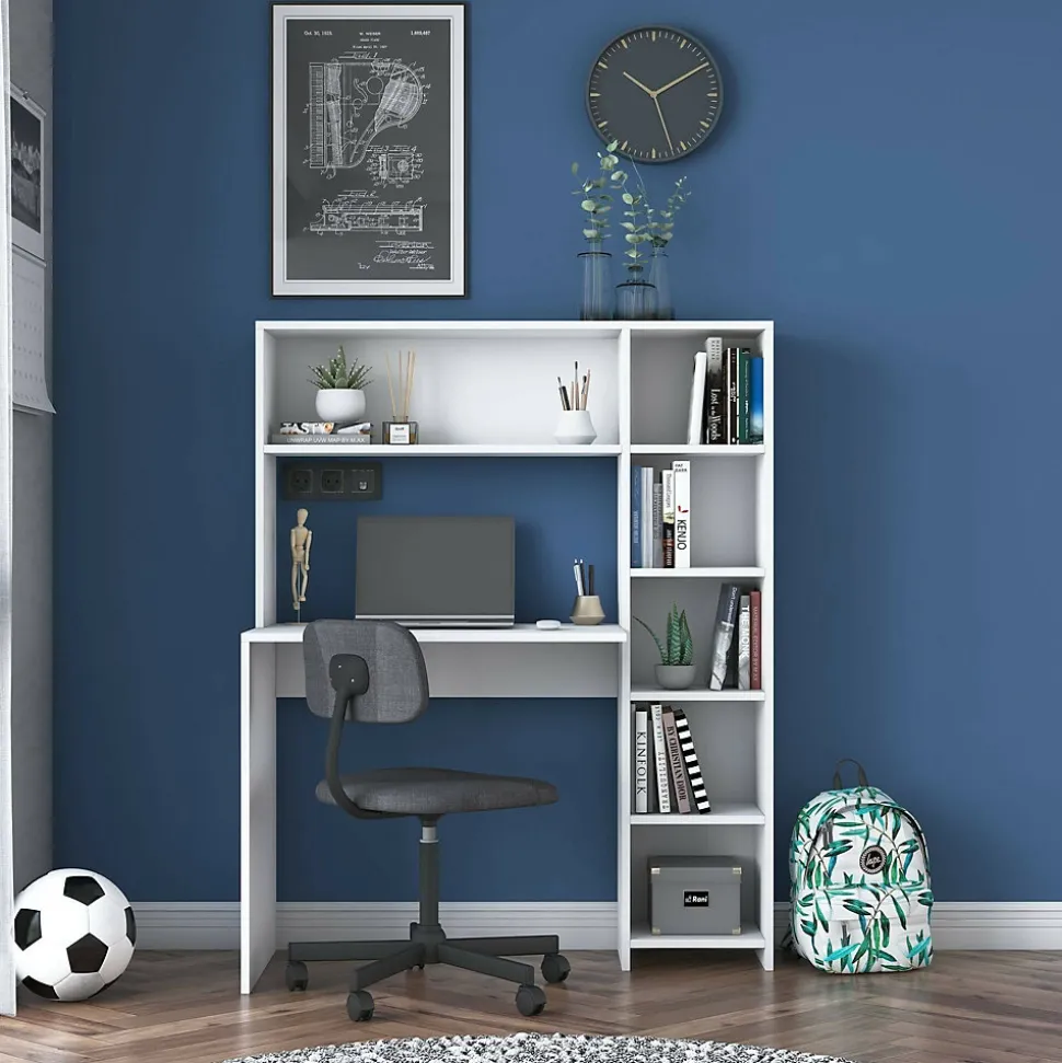 Bureau Callidora, Pupitre polyvalent, Table de bureau pour PC, Plan de travail, 113x40h142 cm, Blanc