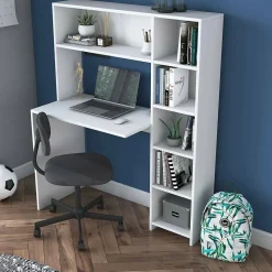 Bureau Callidora, Pupitre polyvalent, Table de bureau pour PC, Plan de travail, 113x40h142 cm, Blanc