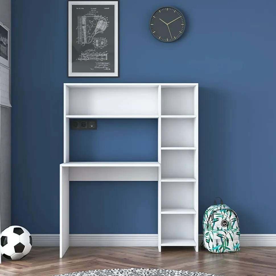 Bureau Callidora, Pupitre polyvalent, Table de bureau pour PC, Plan de travail, 113x40h142 cm, Blanc