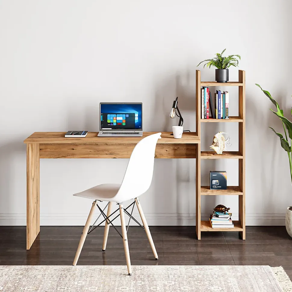 Bureau Chagtuniejle avec étagère 150 x 45 x 120 cm effet bois en.casa