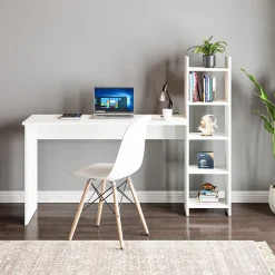 Bureau Chagtuniejle avec étagère 150 x 45 x 120 cm blanc en.casa