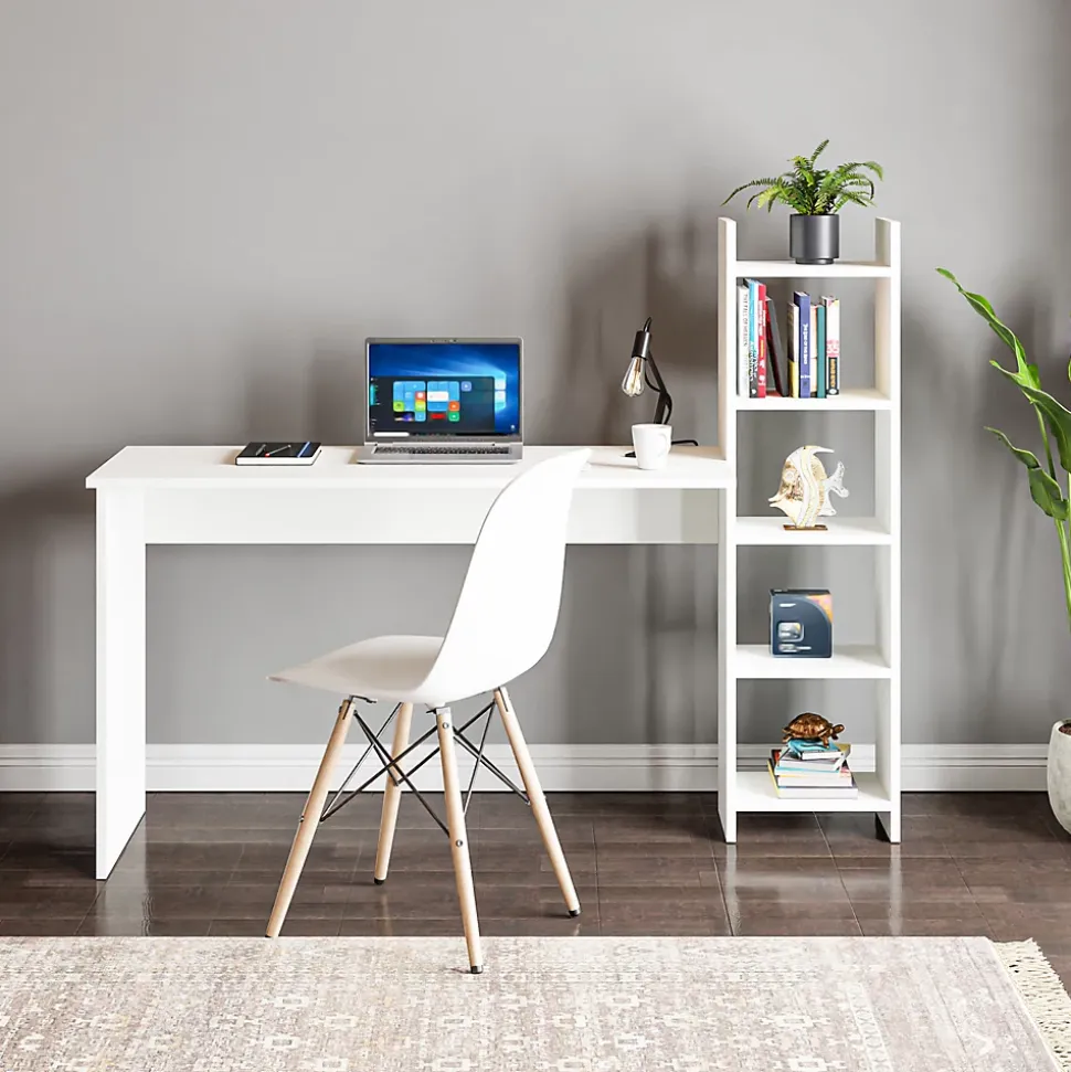 Bureau Chagtuniejle avec étagère 150 x 45 x 120 cm blanc en.casa