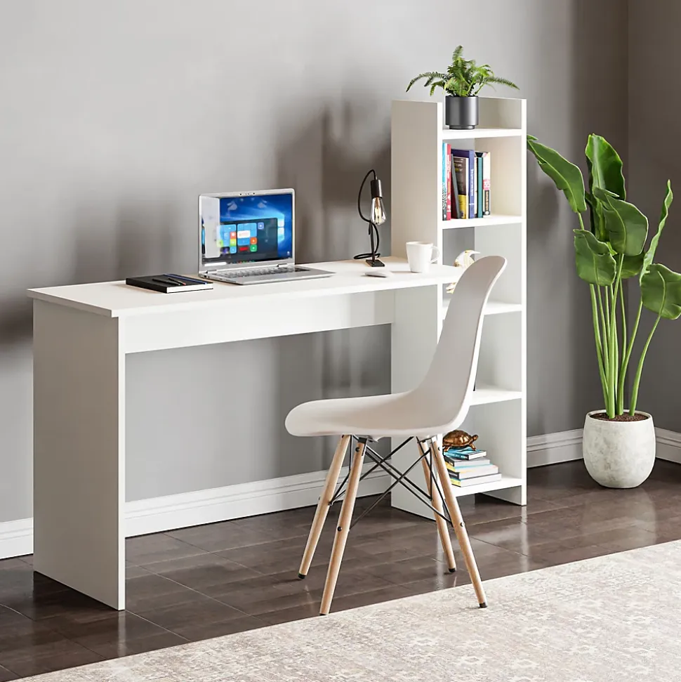 Bureau Chagtuniejle avec étagère 150 x 45 x 120 cm blanc en.casa