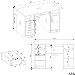 Bureau, chêne Artisan, 120 x 75 x 60 cm
