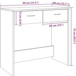 Bureau chêne artisanal 80x40x75 cm bois d'ingénierie vidaXL