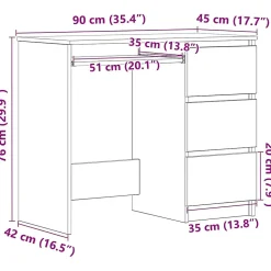 Bureau chêne artisanal 90x45x76 cm bois d'ingénierie vidaXL