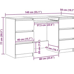 Bureau chêne artisanal 140x50x77 cm bois d'ingénierie vidaXL
