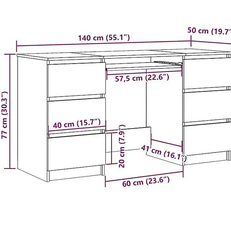 Bureau chêne artisanal 140x50x77 cm bois d'ingénierie vidaXL