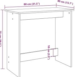 Bureau chêne artisanal 80x40x75 cm bois d'ingénierie vidaXL