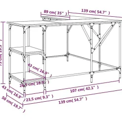 Bureau chêne fumé 139x139x75 cm bois d'ingénierie vidaXL
