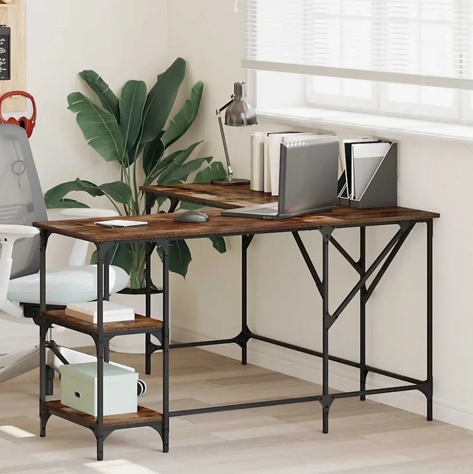 Bureau chêne fumé 139x139x75 cm bois d'ingénierie vidaXL