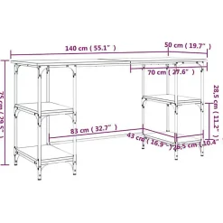 Bureau chêne sonoma 140x50x75 cm métal et bois d'ingénierie vidaXL
