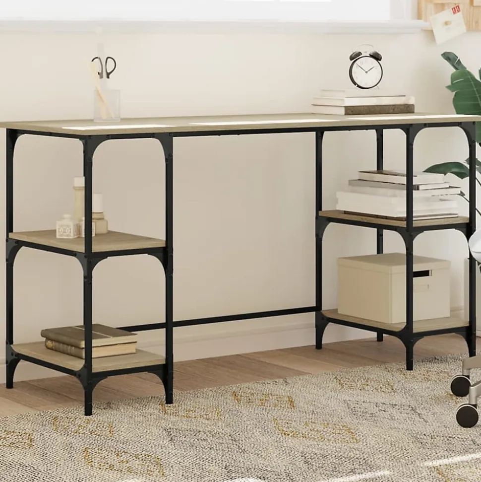 Bureau chêne sonoma 140x50x75 cm métal et bois d'ingénierie vidaXL