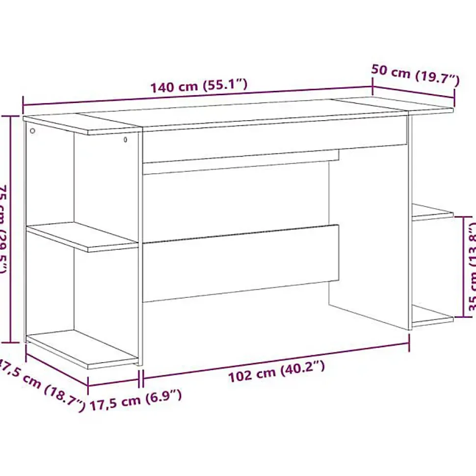 Bureau chêne sonoma 140x50x75 cm bois d'ingénierie vidaXL