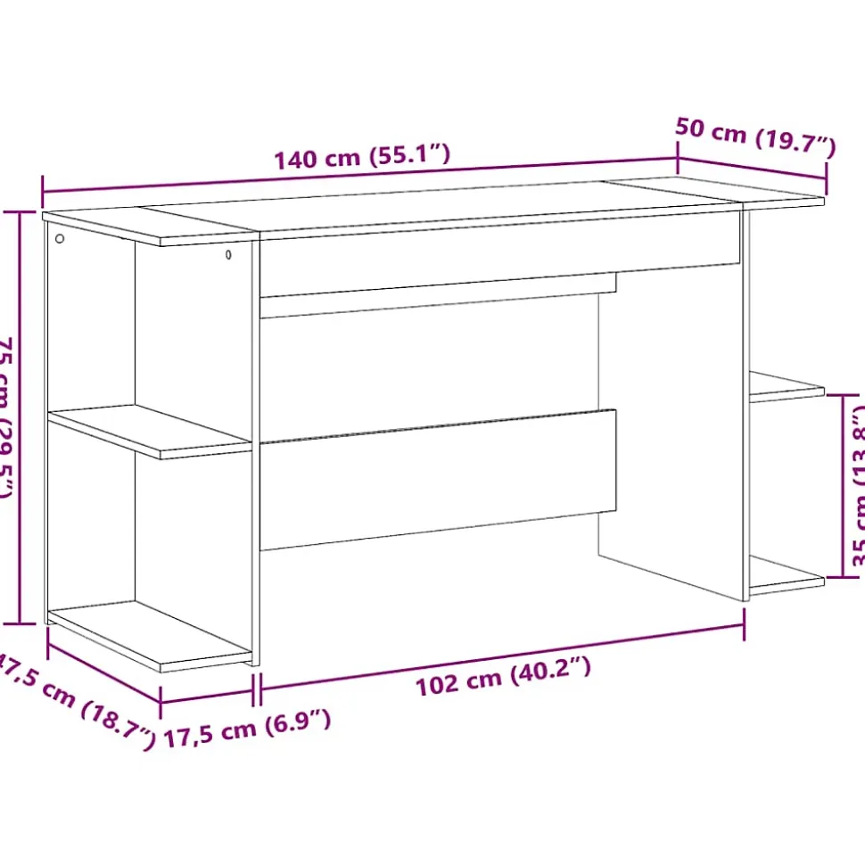 Bureau chêne sonoma 140x50x75 cm bois d'ingénierie vidaXL