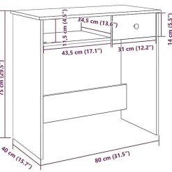 Bureau Chêne Sonoma 80x40x75 cm Aggloméré vidaXL